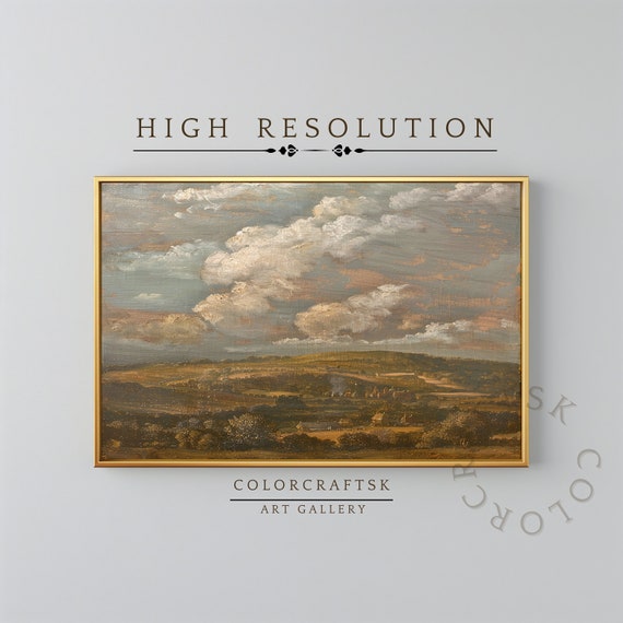 Landscape Country Farmhouse Painting Wall Art Antique Cottage Decor Farmhouse Print Warm Tone Print Field Landscape