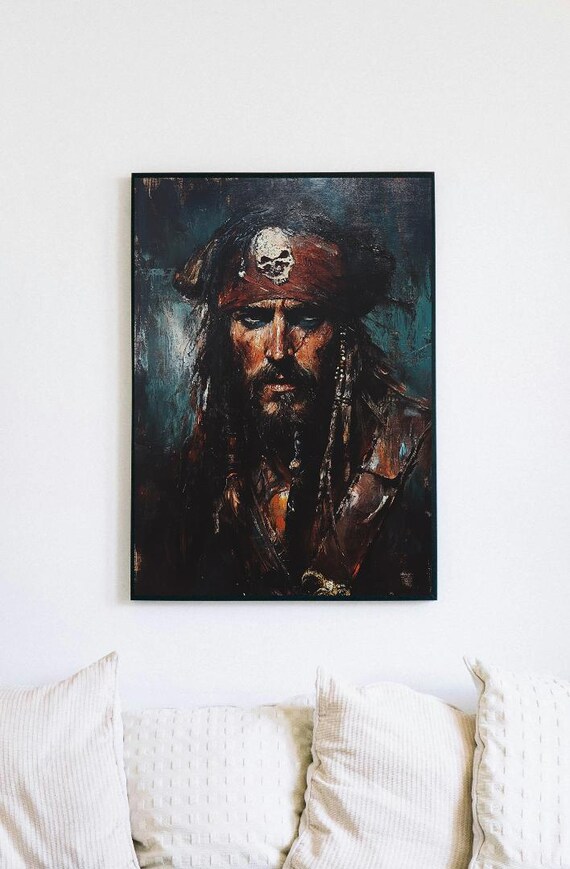 Swashbuckling Pirate Captain Portrait Dark Oil Painting Adventure Poster