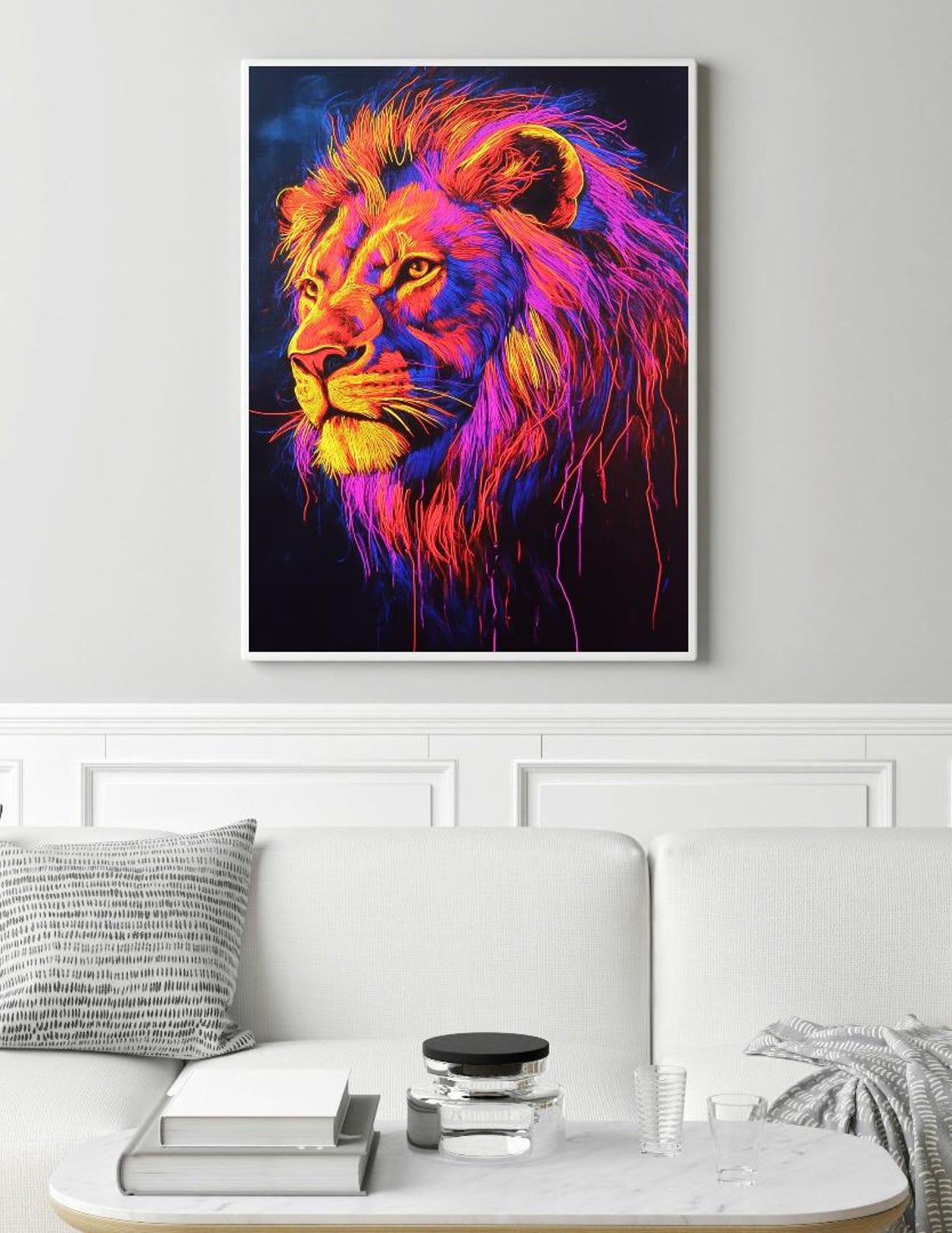 Neon Lion Wall Art Print