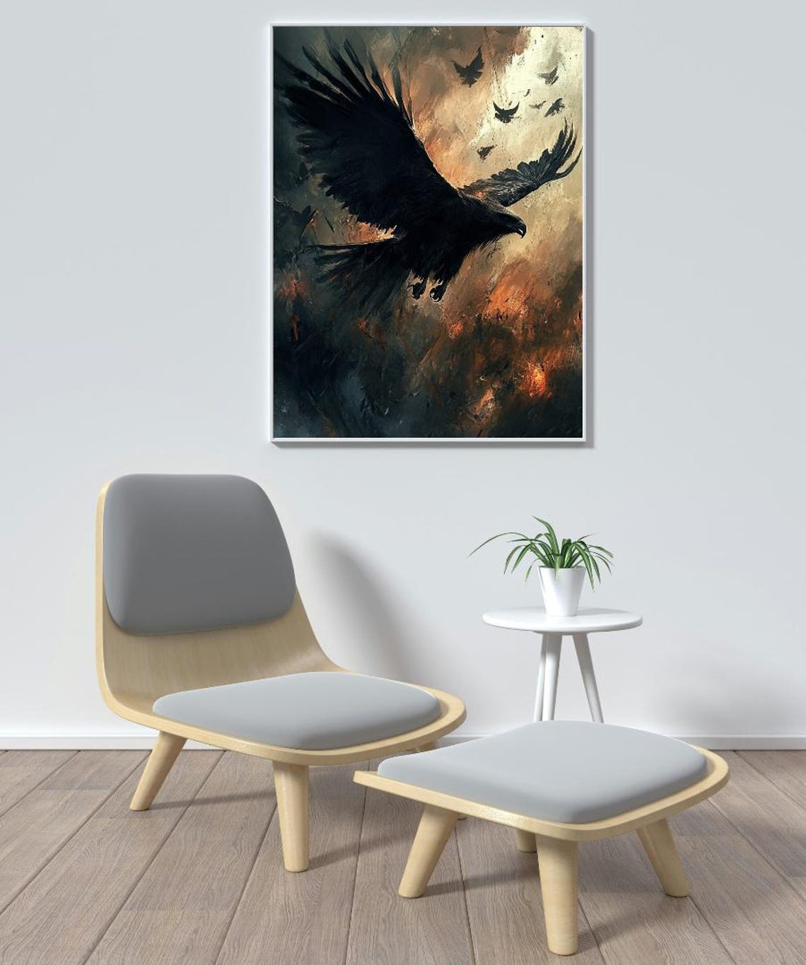Dark Eagle Painting Moody Bird Soaring Dramatic Wildlife Art Print