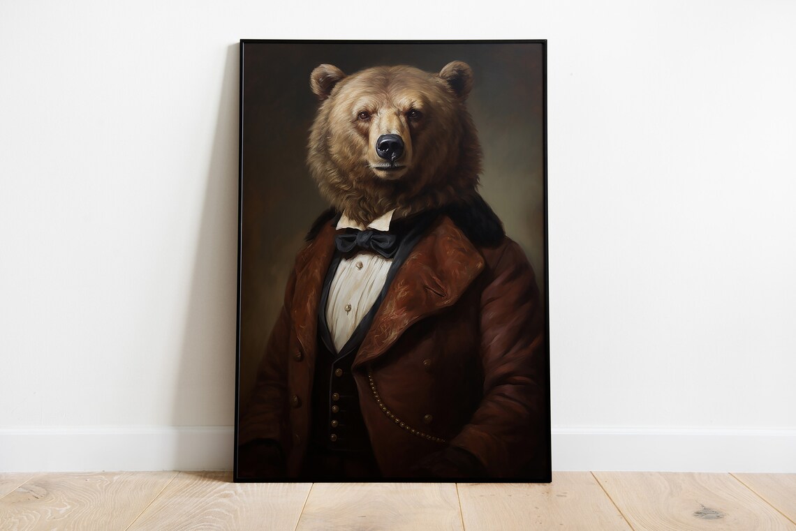 Renaissance Bear Portrait Print Vintage Animal Wall Art