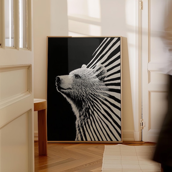 Bear Optical Illusion Canvas Print Modern Animal Wall Art
