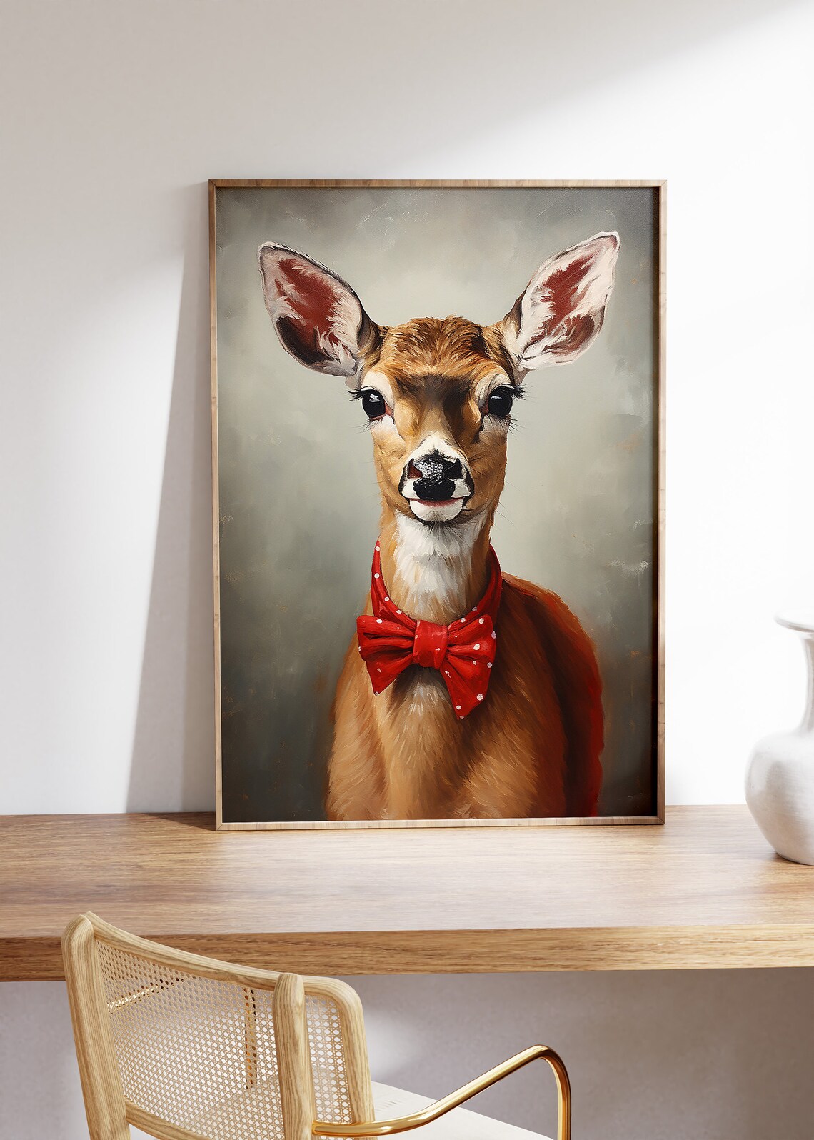 Adorable Young Deer with Red Polka Dot Bow Tie Holiday Poster - Image 5