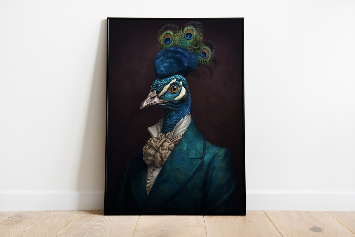 Vintage Peacock Portrait Art Print, Victorian Bird