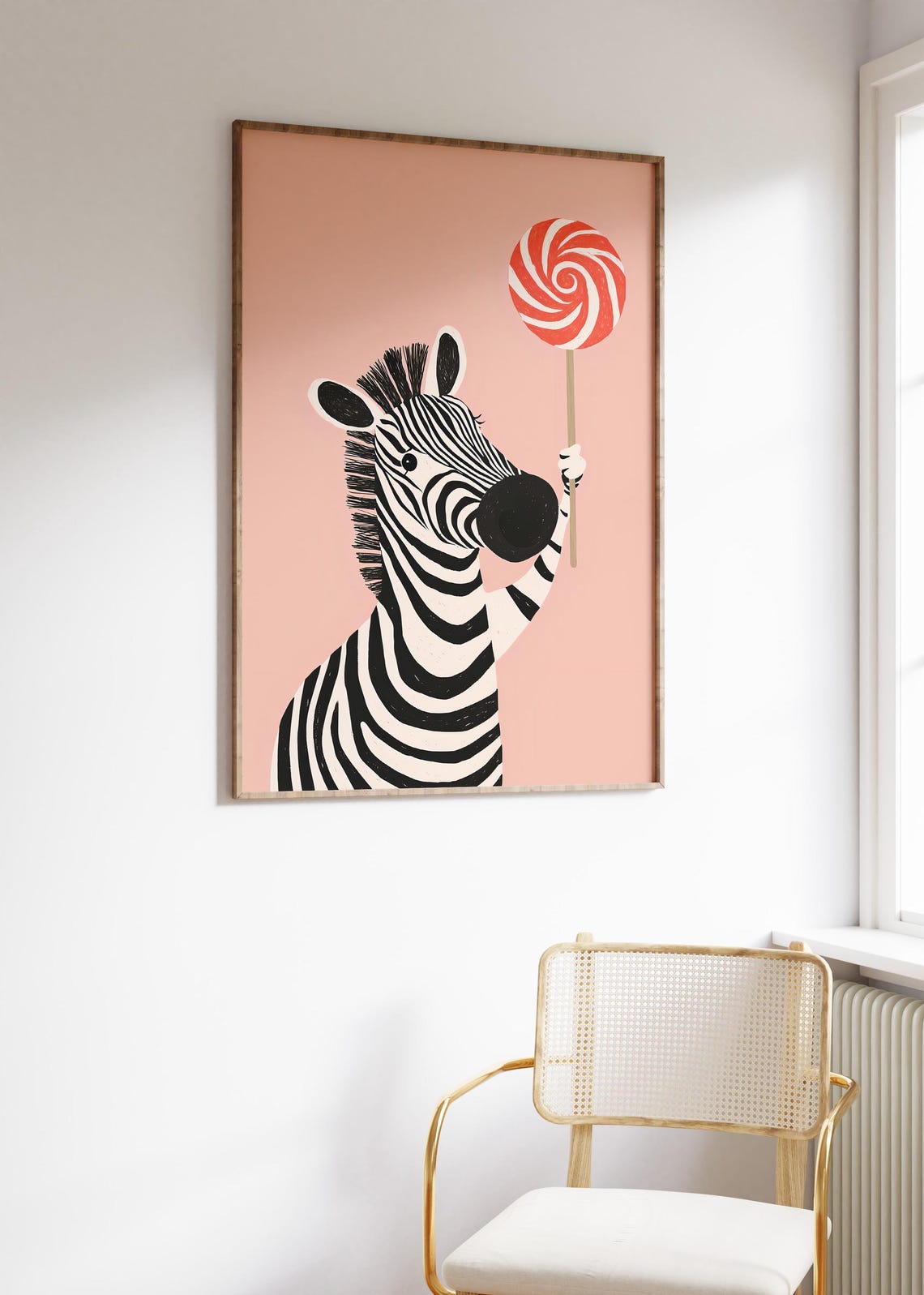 Cute Zebra Holding a Swirly Red Lollipop Pink Nursery Poster - Image 3