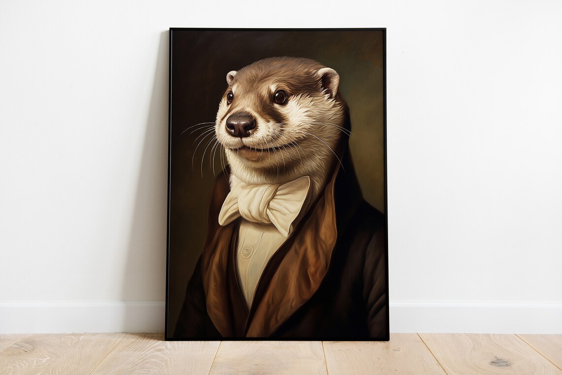 Renaissance Otter Portrait Art Print, Funny Animal