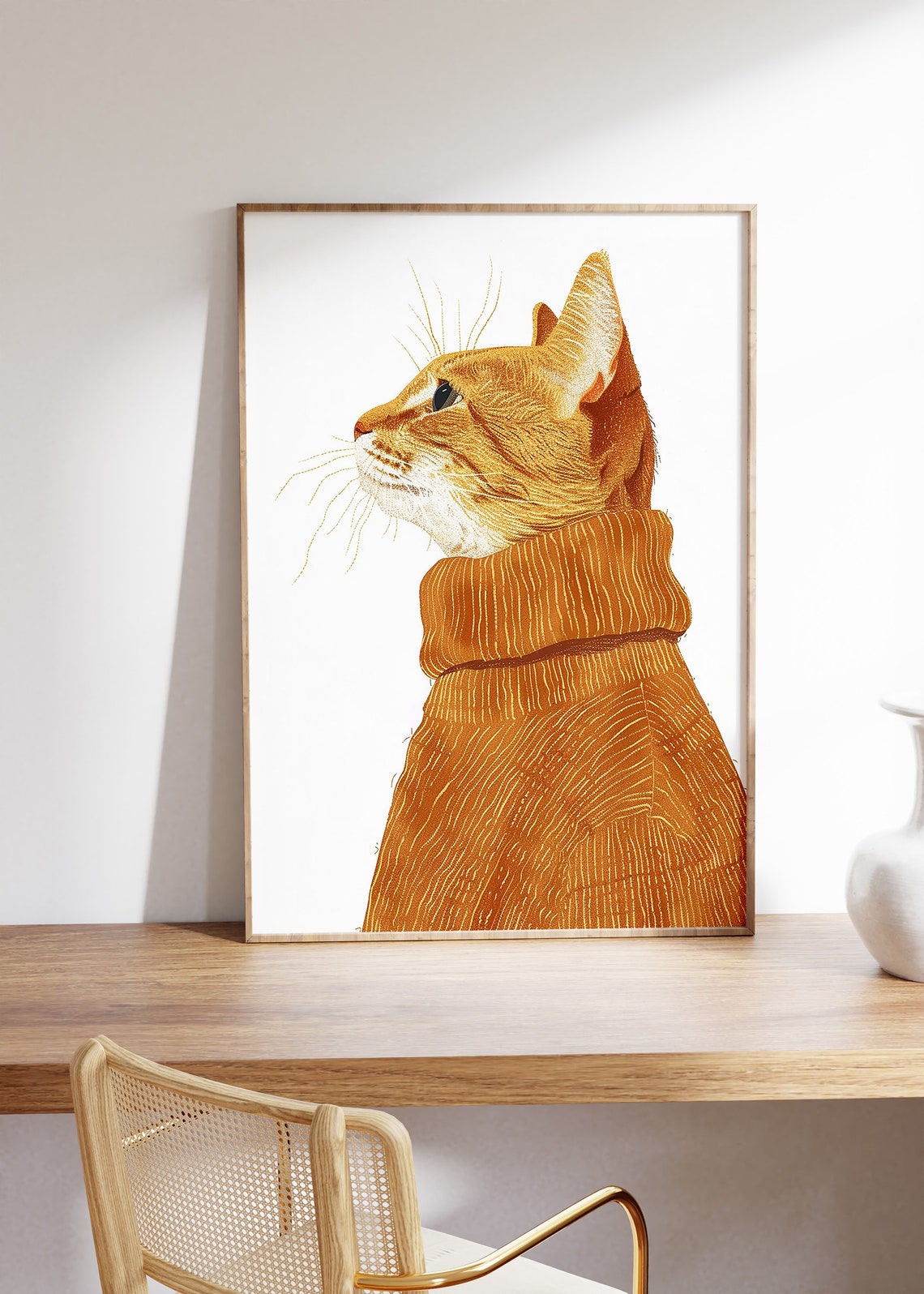 Ginger Tabby Cat in Cozy Mustard Turtleneck Illustration Poster - Image 4