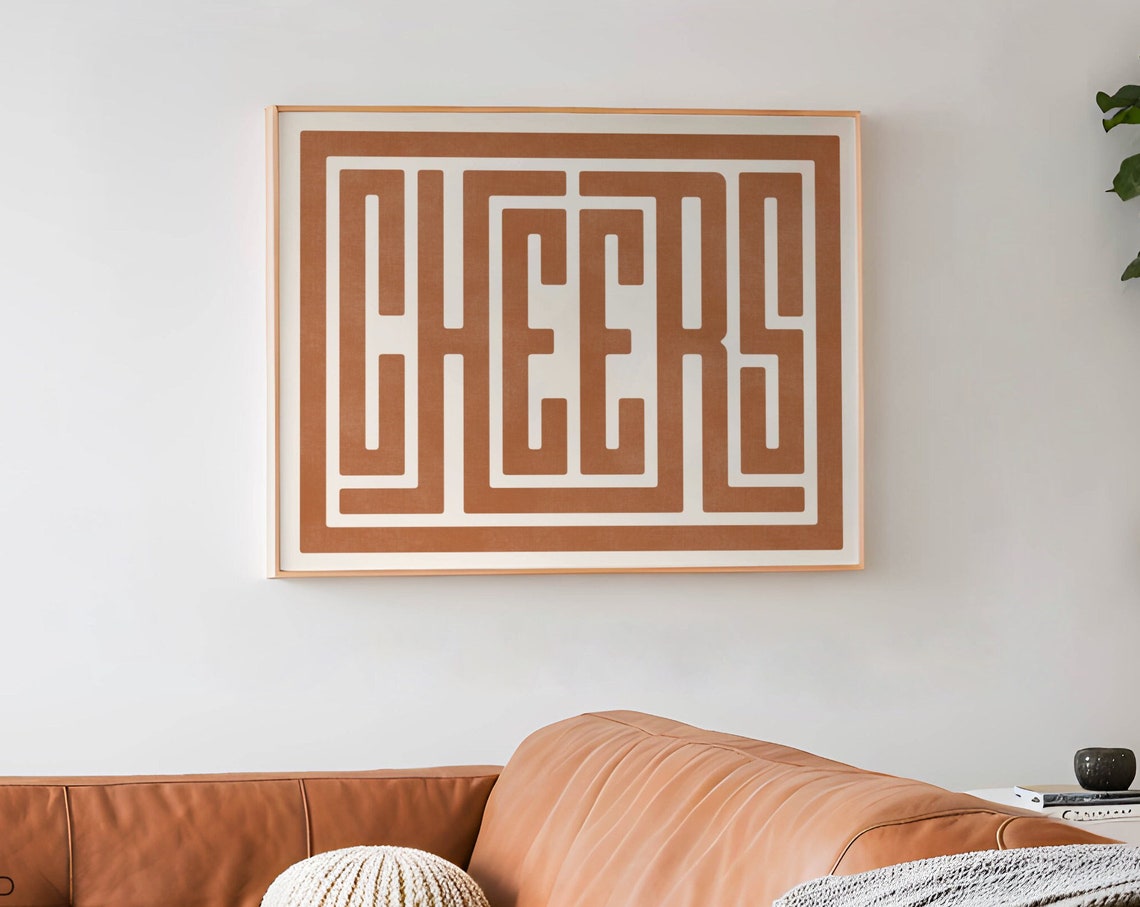 Cheers Retro Bold Typography Terracotta Kitchen Party Poster