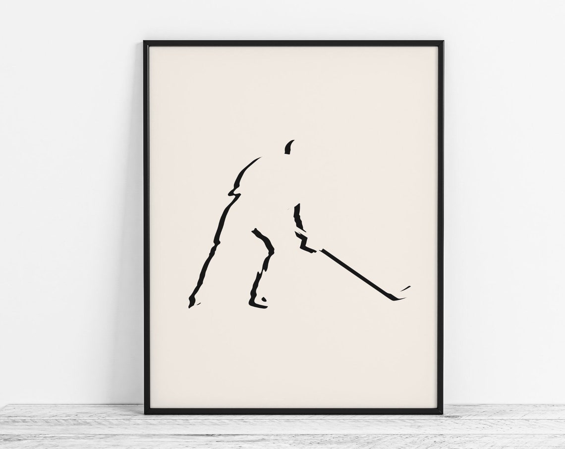 Minimalist Hockey Art Modern Poster Boy Player Gift Abstract Wall Sports Room Decor