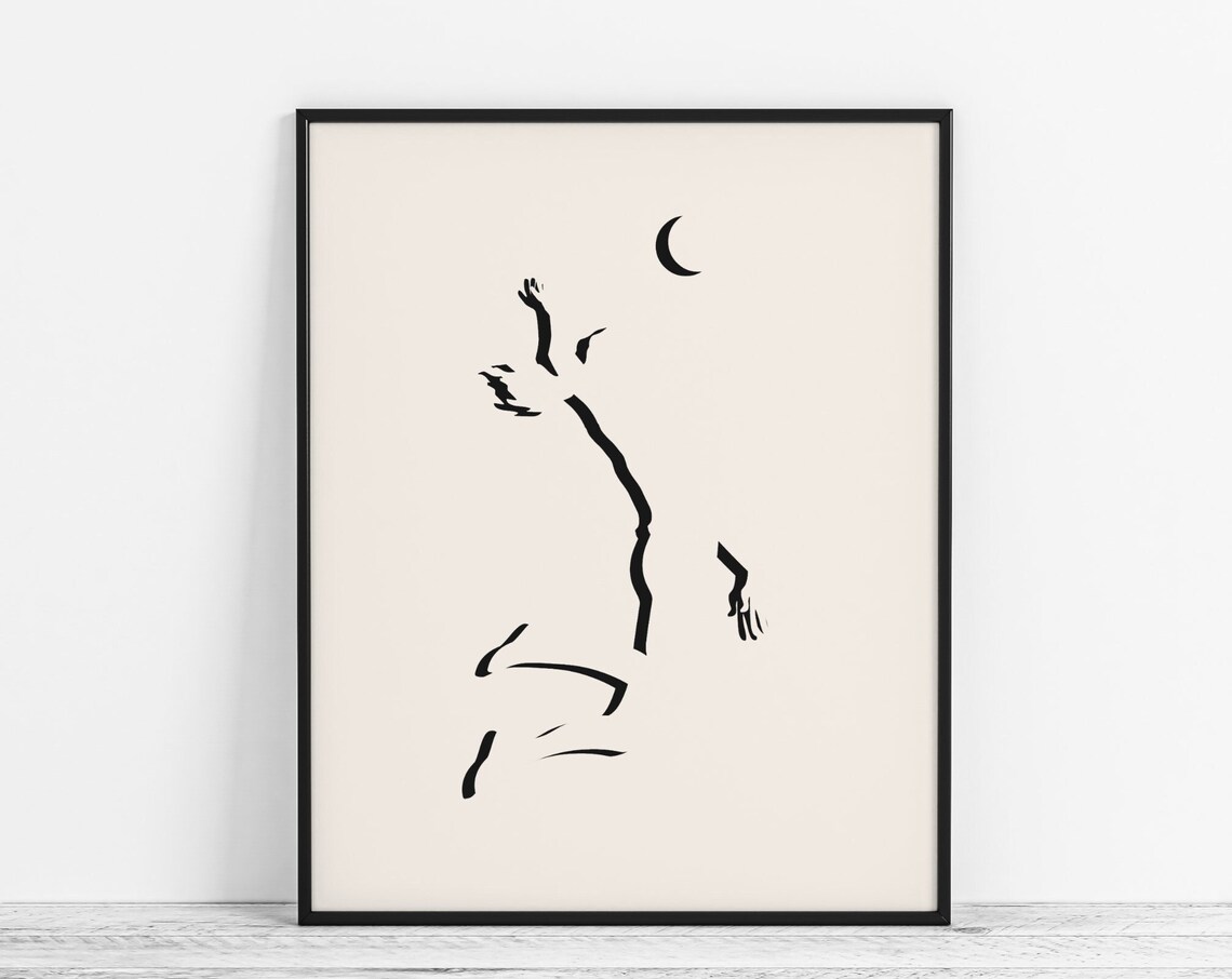 Minimalist Volleyball Player Jump Serve Line Art Sports Poster