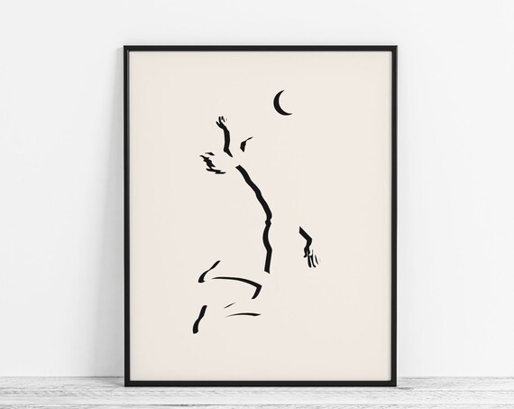 Minimalist Volleyball Player Jump Serve Line Art Sports Poster