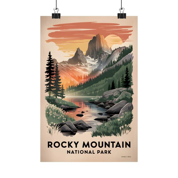 Rocky Mountain National Park Alpine Lake Sunset Vintage Poster