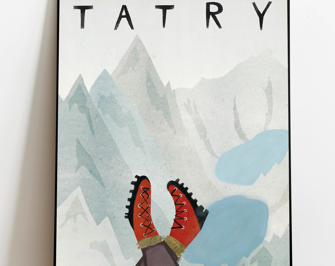Tatry Mountains Hiker Boots Mountain Lakes Bold Travel Poster