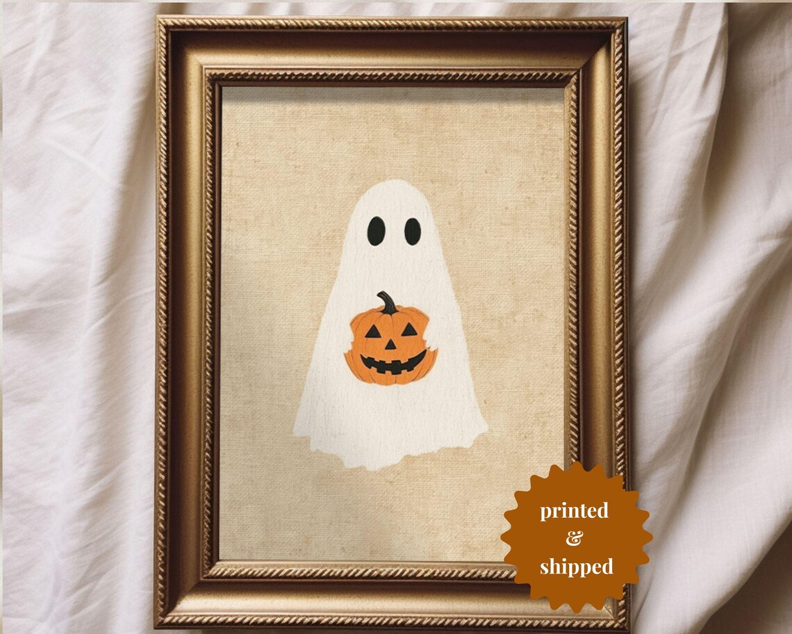 Ghost Holding A Pumpkin, Vintage Halloween Decor