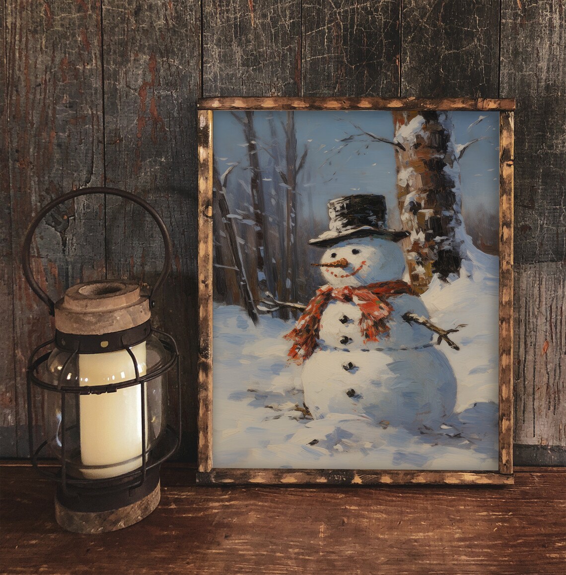 Snowman Vintage Style Painting, Cozy Cottage Christmas Decor - Image 2