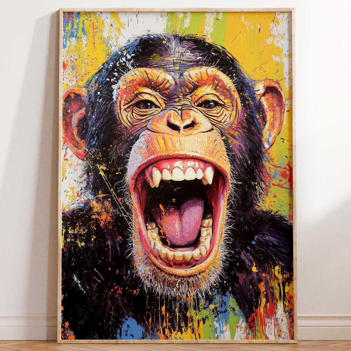 Laughing Chimpanzee Colorful Pop Art Paint Splatter Monkey Poster