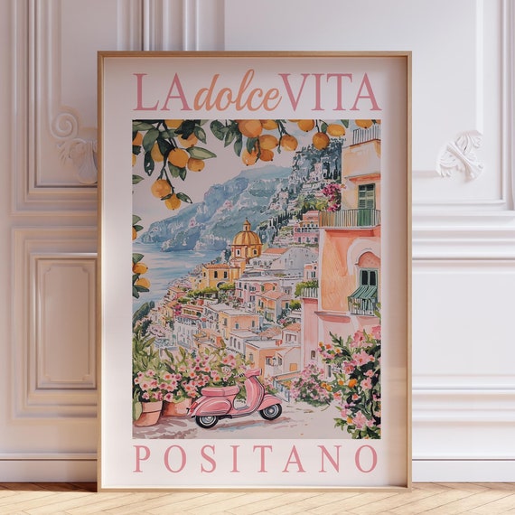 La Dolce Vita Pink Amalfi Coast Travel Poster