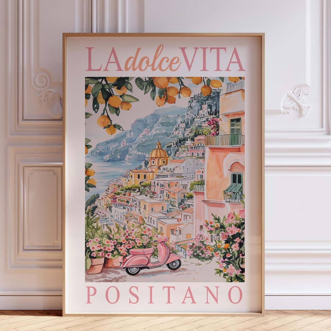 La Dolce Vita Pink Amalfi Coast Travel Poster