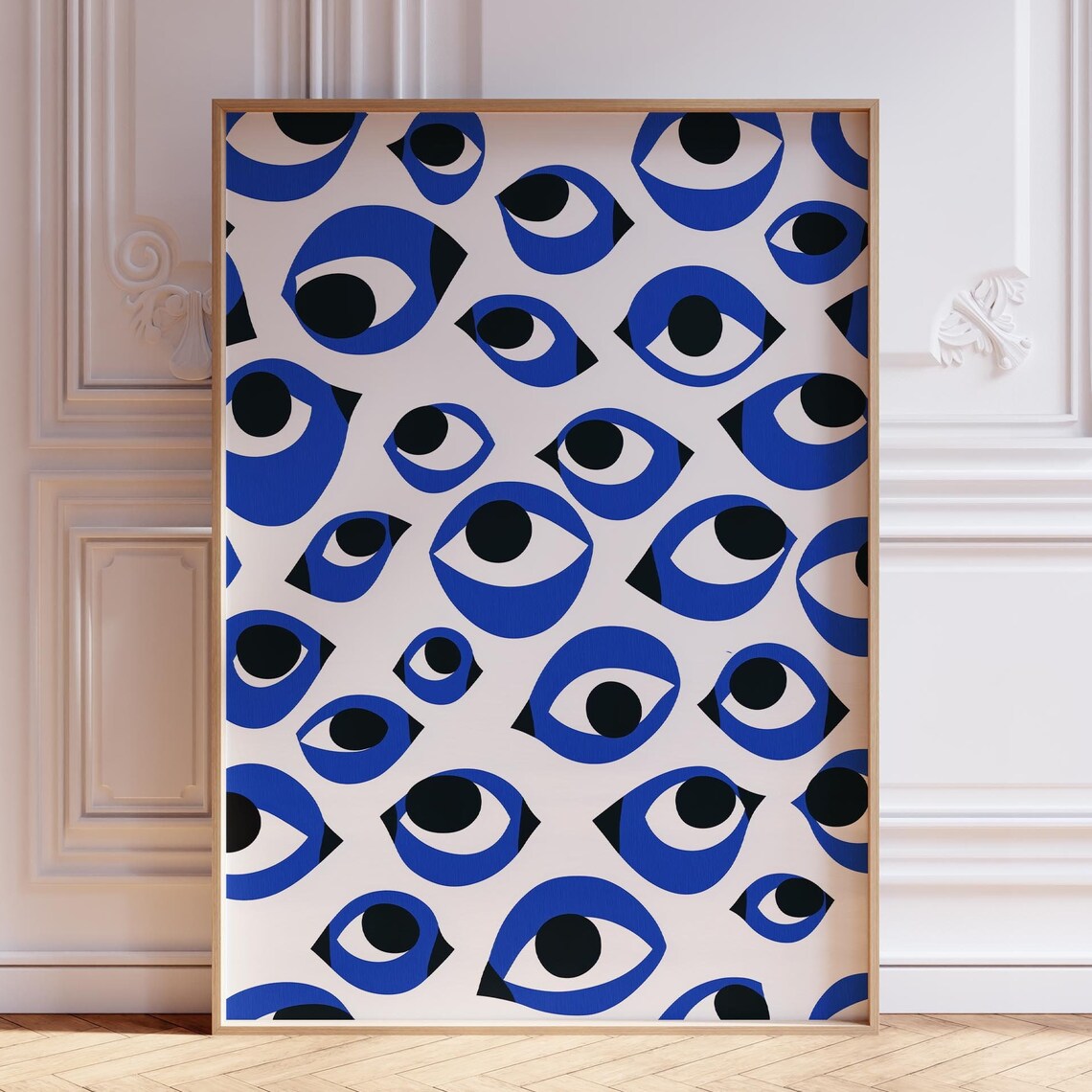 Navy Blue Evil Eye Poster, Greek Abstract Art