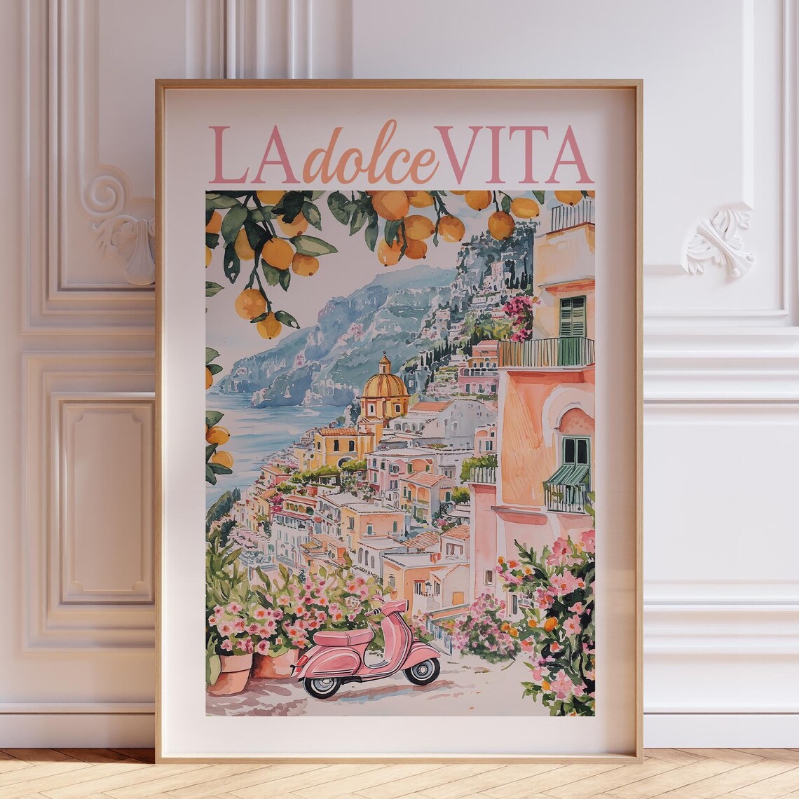 Pink La Dolce Vita Amalfi Coast Travel Poster