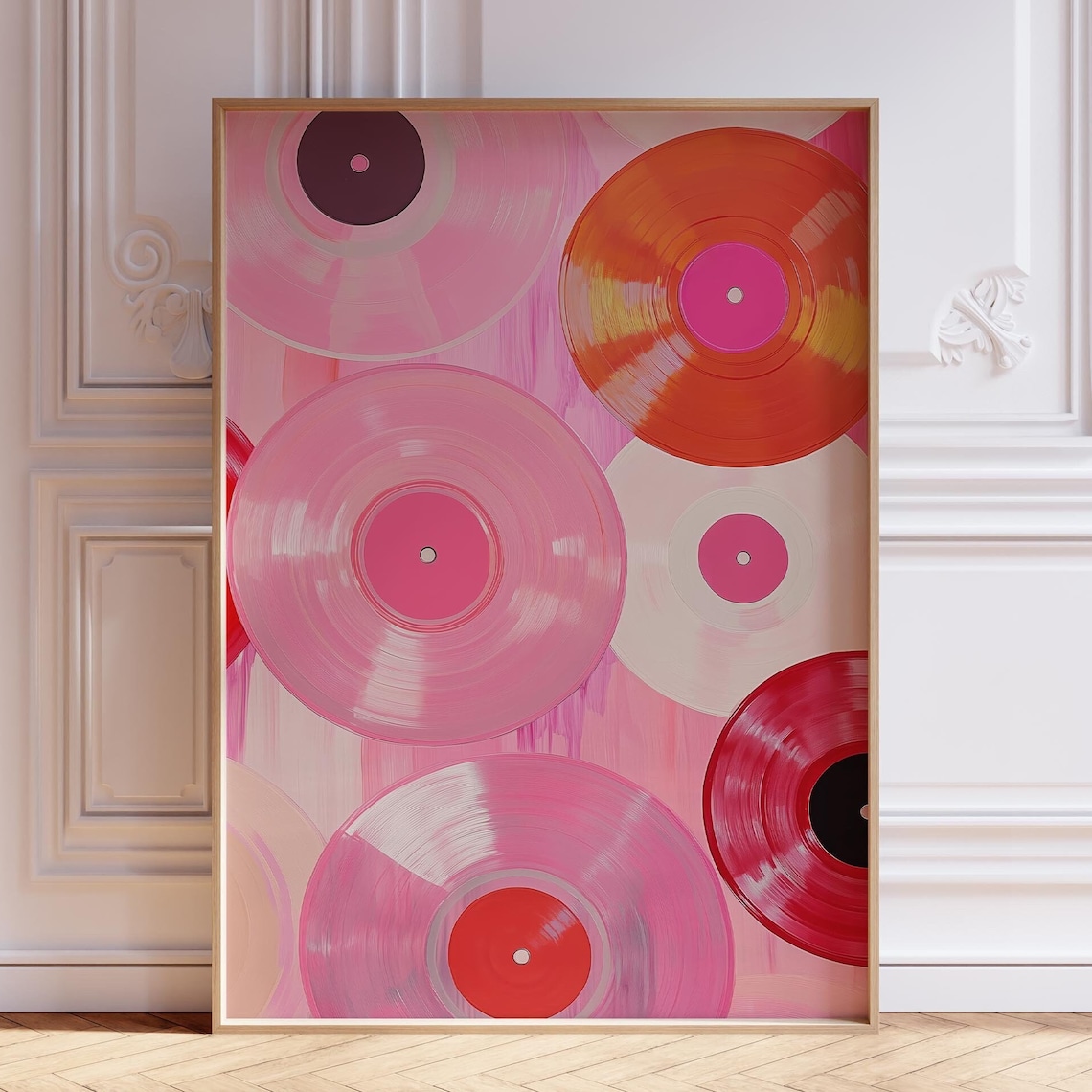 Warm Pink Vinyl Records Pattern Bold Abstract Music Art Poster