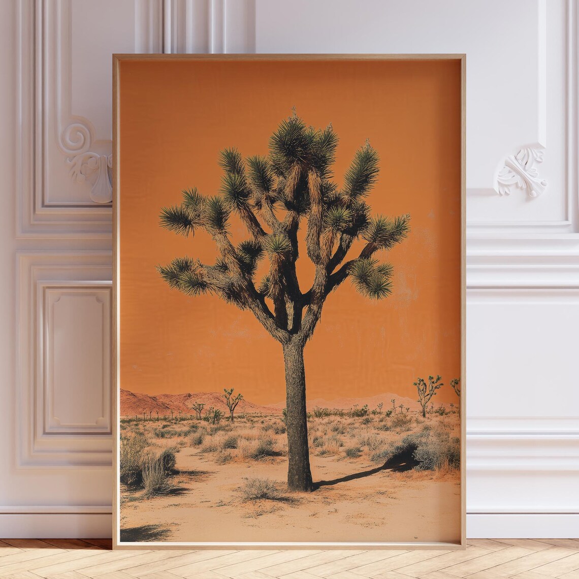 Bushy Joshua Tree Orange Sunset Desert Landscape Photography Poster