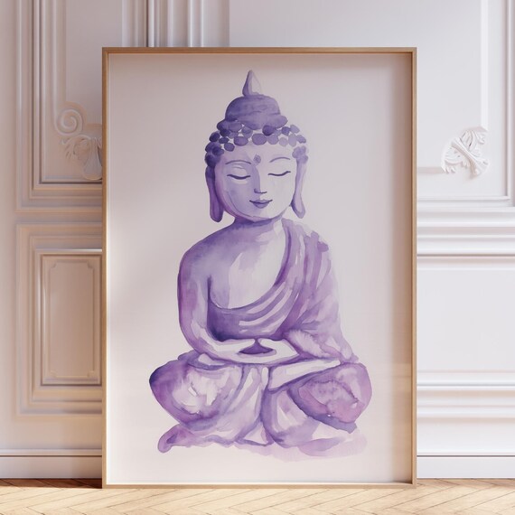 Minimalist Buddha Wall Art Zen Gautama Print Cute Purple Watercolor Poster Modern Yoga Studio