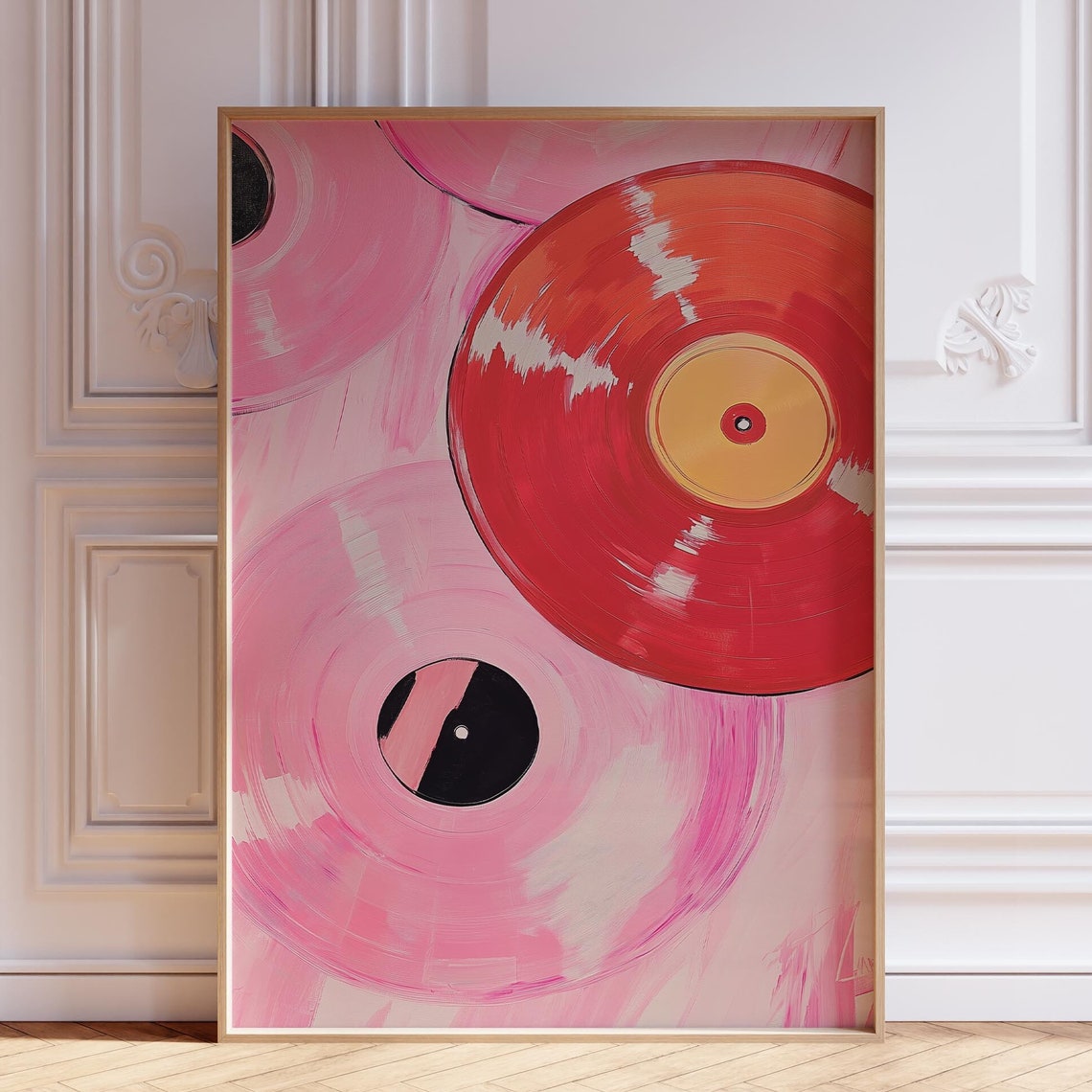 Pink Vinyl Record Poster Retro Print Vintage Wall Art Abstract