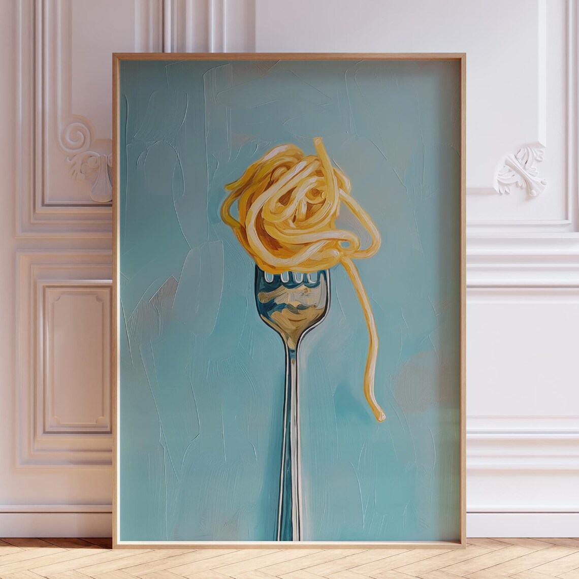 Blue Pasta Print Poster, Cute Italian Kitchen Decor