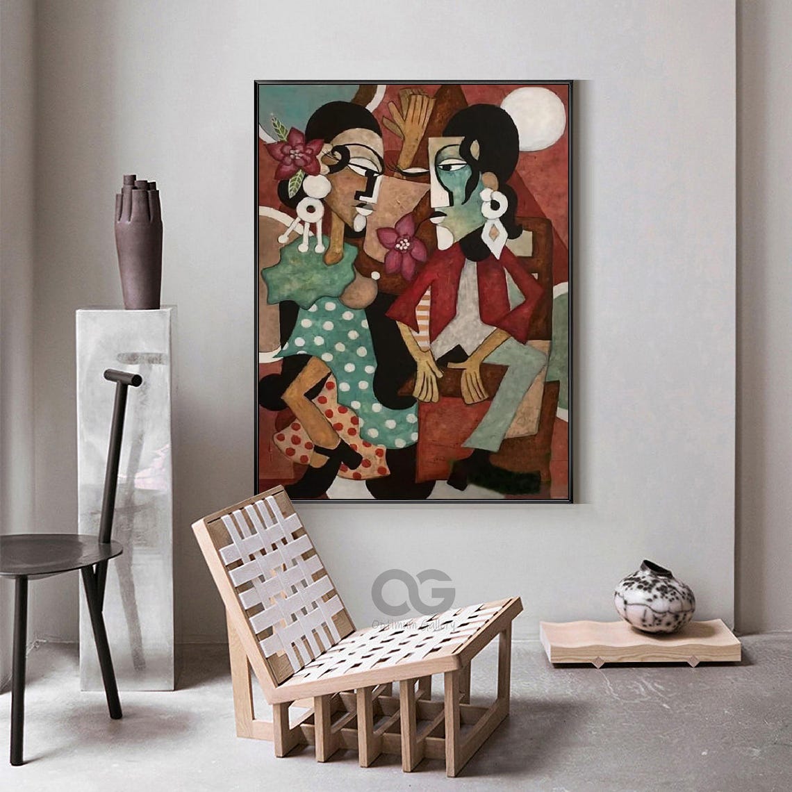Large Abstract Ladies Painting Brown And Green Woman Painting Woman Face Artwork Picasso Style Portrait Painting Figurative Art Wall Decor - Image 4