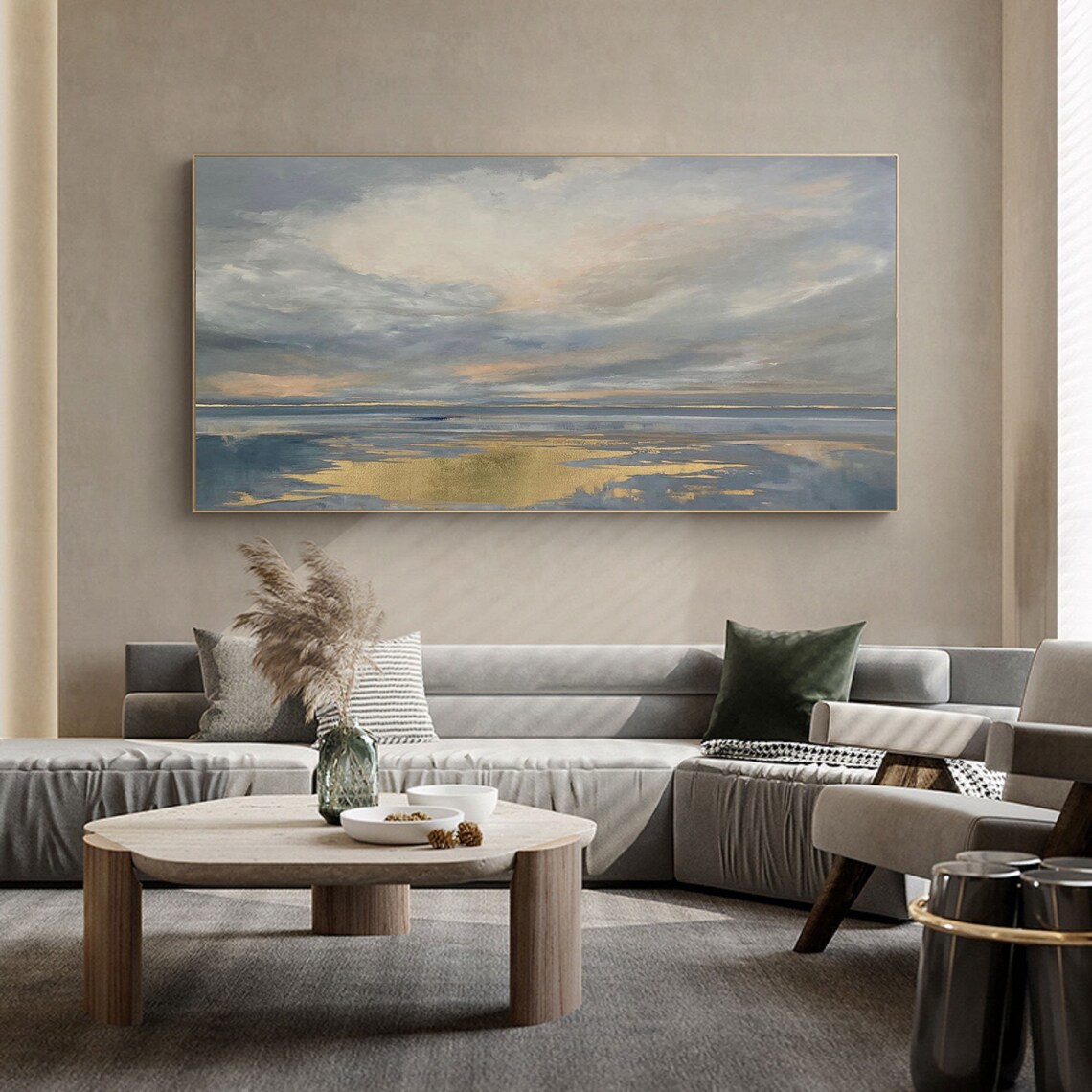 Moody Golden Sunrise Seascape Abstract Calm Ocean Reflection Poster - Image 3