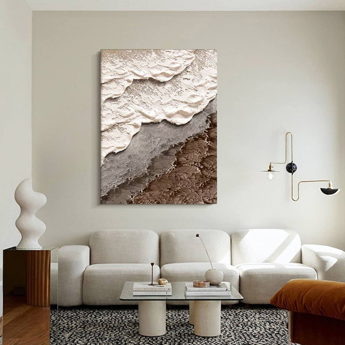 Brown Grey White Foam Wave Abstract Textured Beach Earth Tone Poster - Image 2
