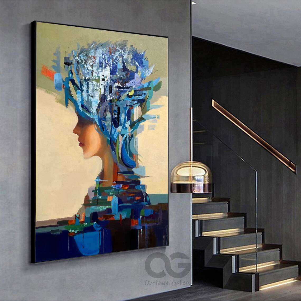 Blue Abstract Hair Woman Profile Painted Brushstroke Explosion Art Poster - Image 5