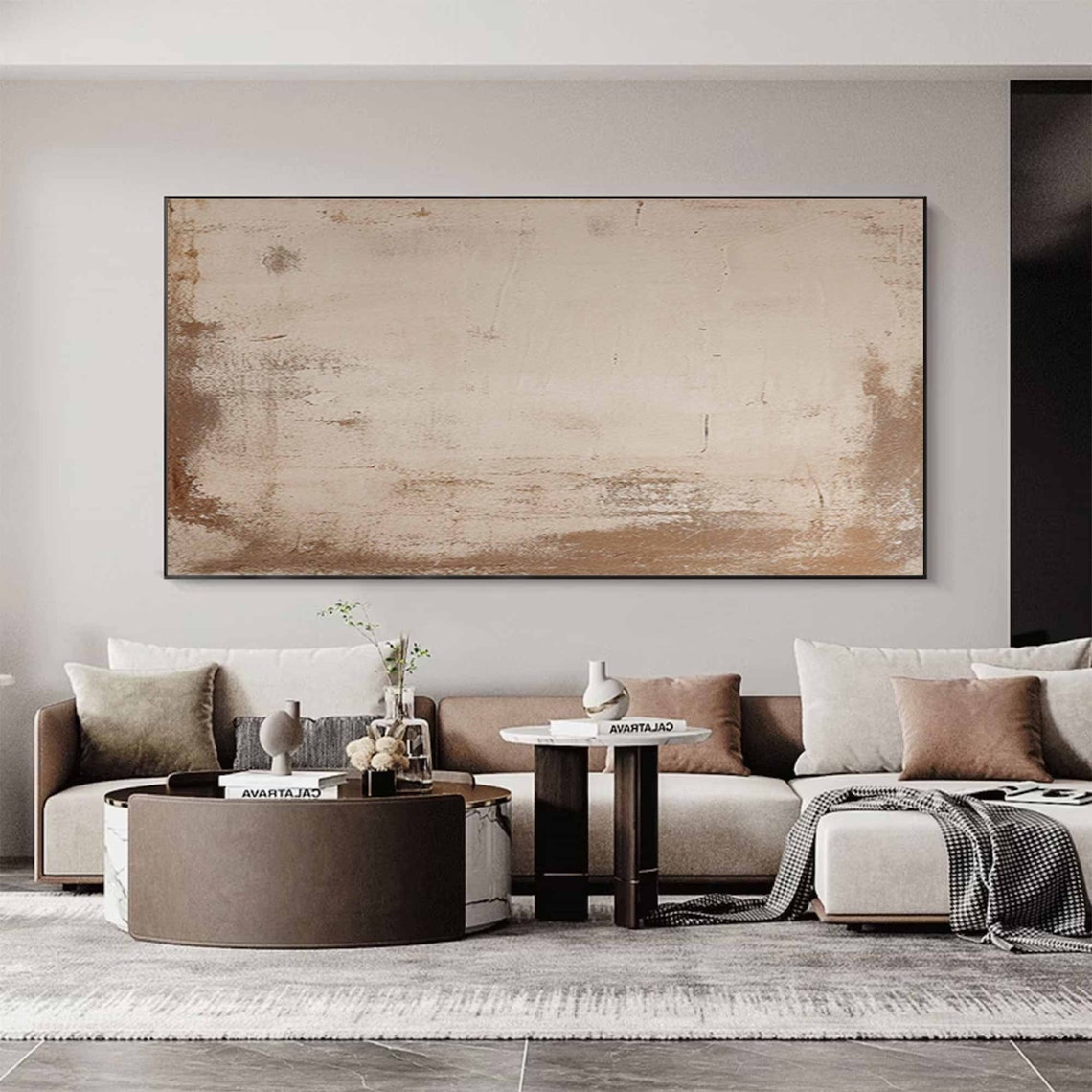 Horizontal Beige Abstract Brown Edged Weathered Plaster Wall Poster - Image 5