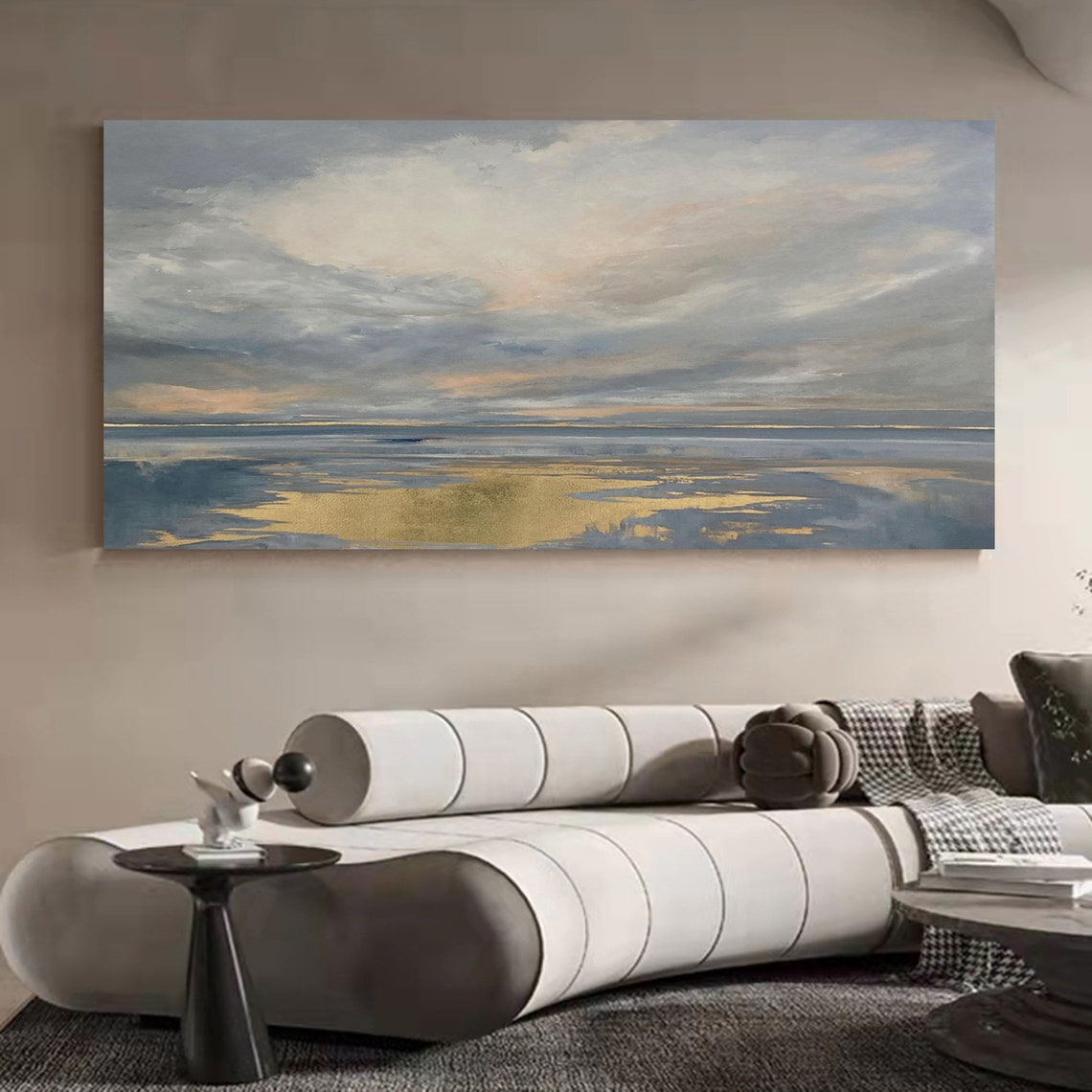 Moody Golden Sunrise Seascape Abstract Calm Ocean Reflection Poster - Image 2
