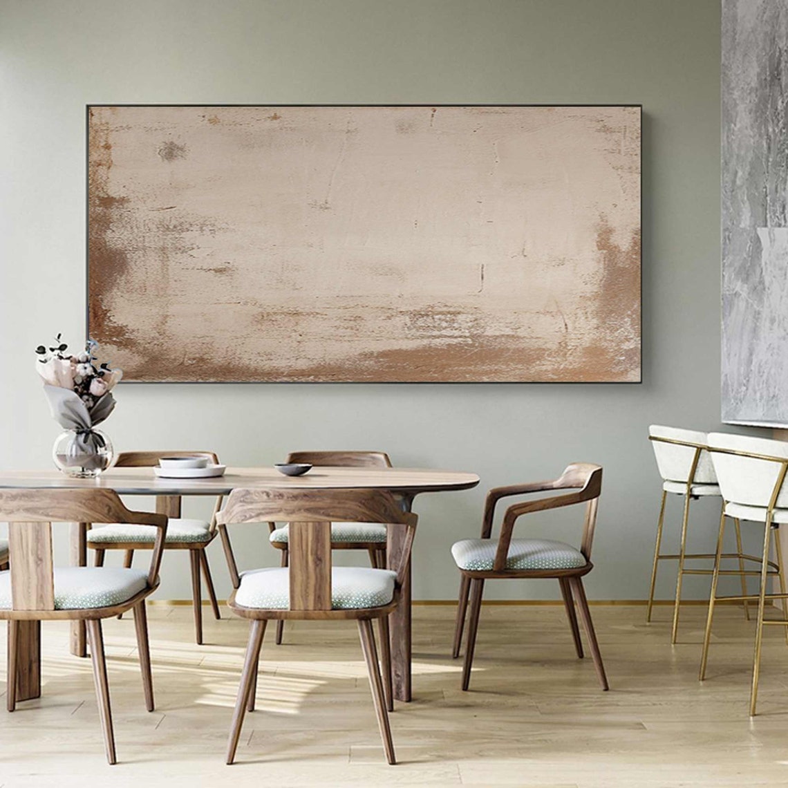 Horizontal Beige Abstract Brown Edged Weathered Plaster Wall Poster - Image 4