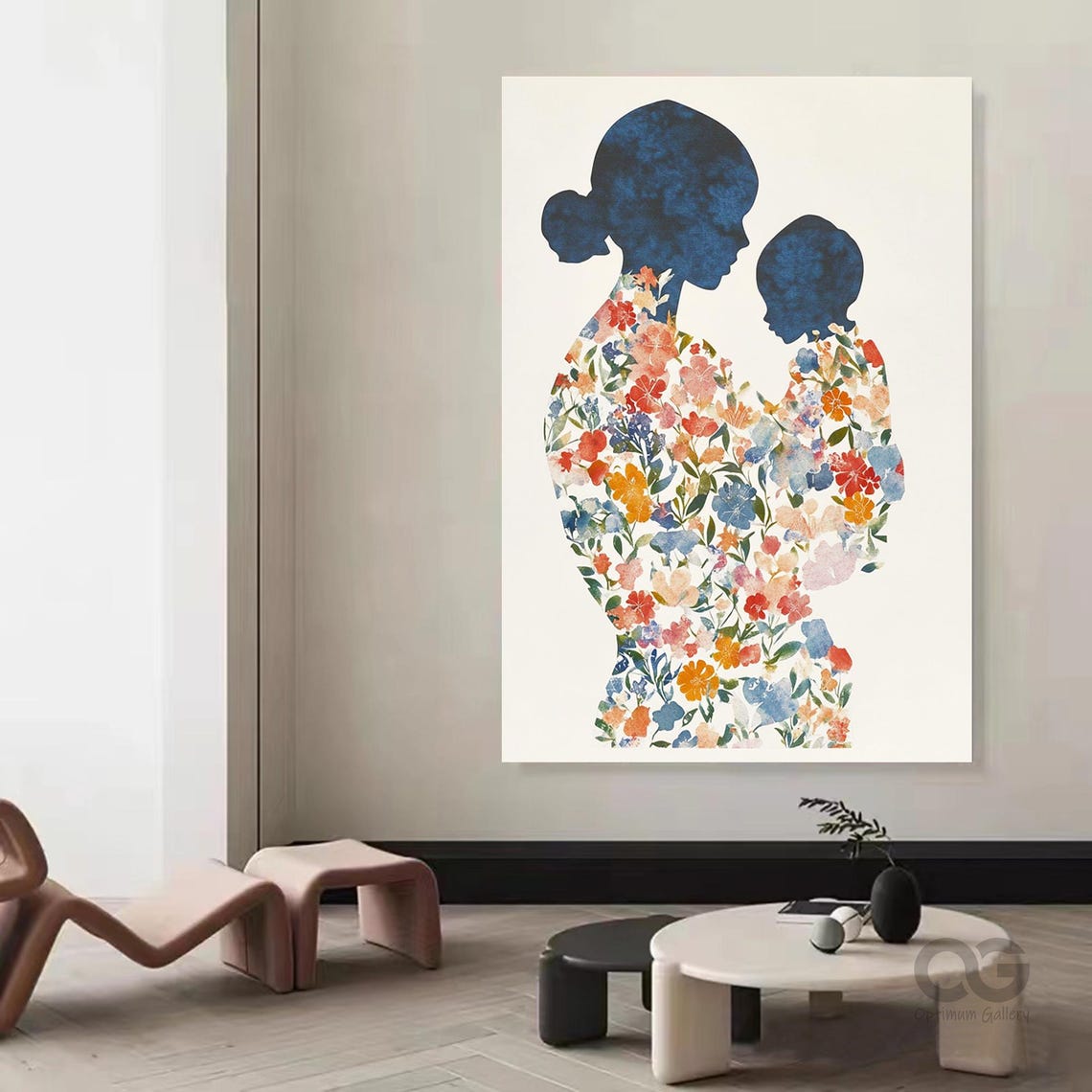 Original Beautiful Mother And Daughter Painting On 3d Textured Flower Wall Art Floral Beauty Painting Fashion Wall Decor Gift For Mom - Image 2