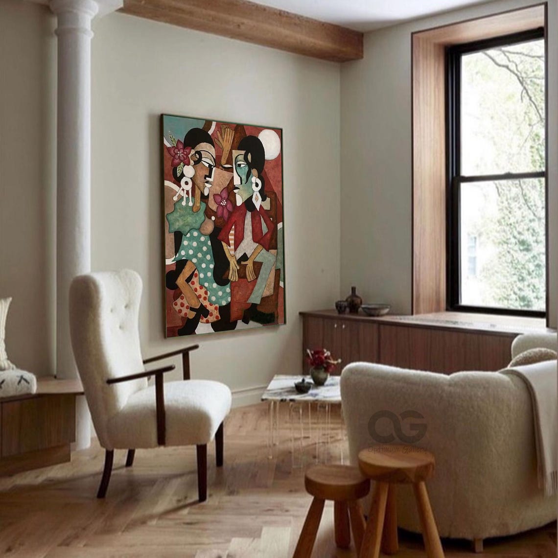 Large Abstract Ladies Painting Brown And Green Woman Painting Woman Face Artwork Picasso Style Portrait Painting Figurative Art Wall Decor - Image 2