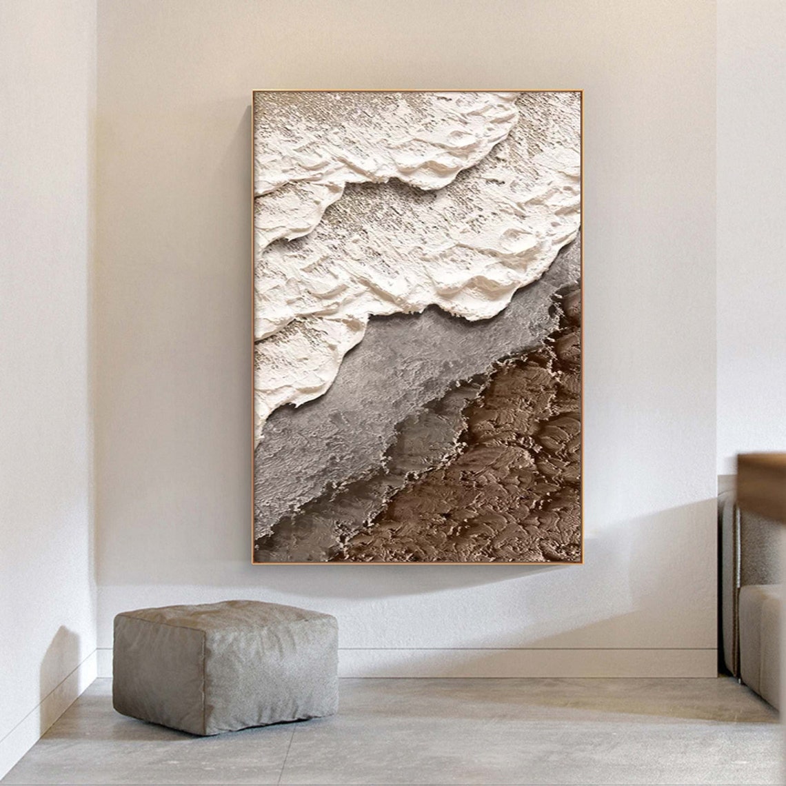 3d Texture Brown Wave Acrylic Painting Earth Tone Beach Art Minimalist Painting Wabi Sabi Wall Art Living Room Painting Fashion Room Decor - Image 4