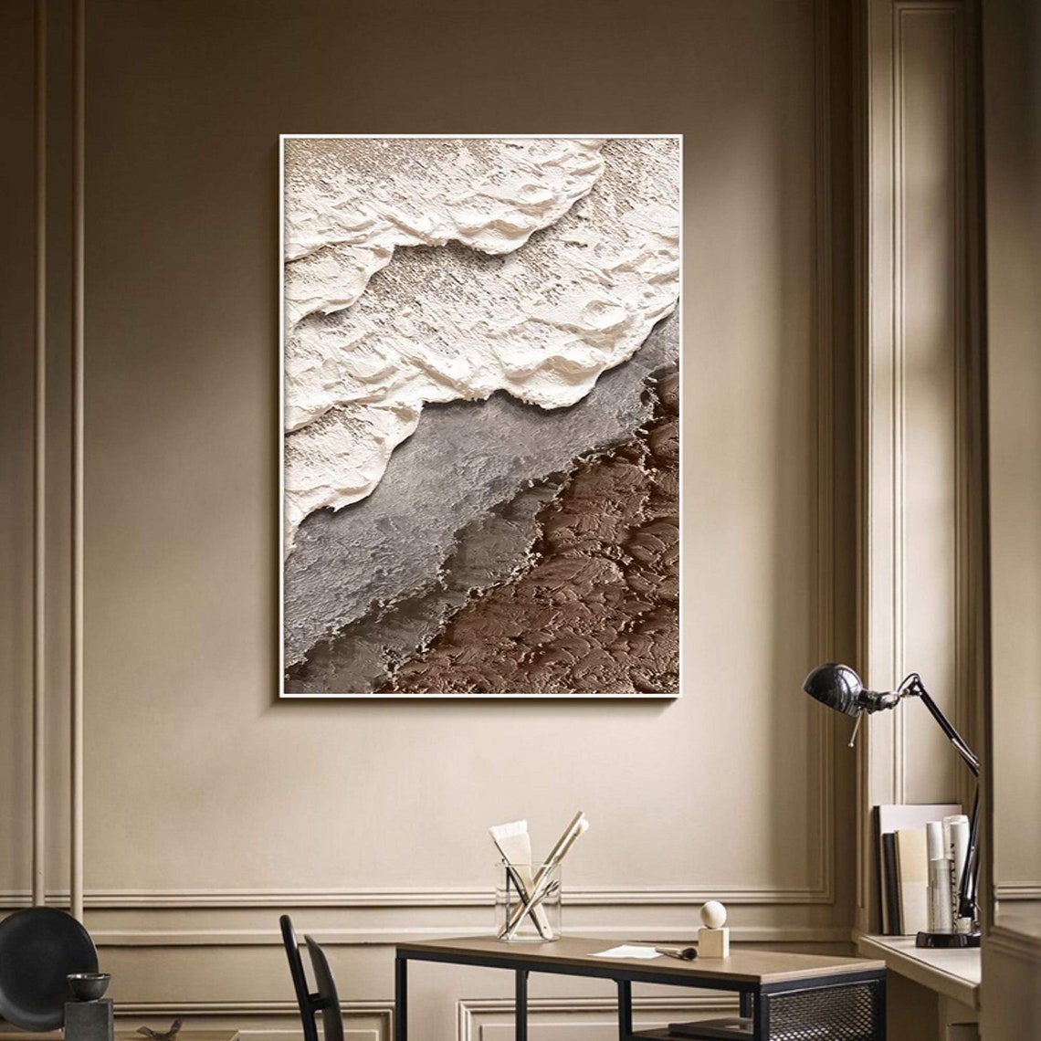 3d Texture Brown Wave Acrylic Painting Earth Tone Beach Art Minimalist Painting Wabi Sabi Wall Art Living Room Painting Fashion Room Decor - Image 5