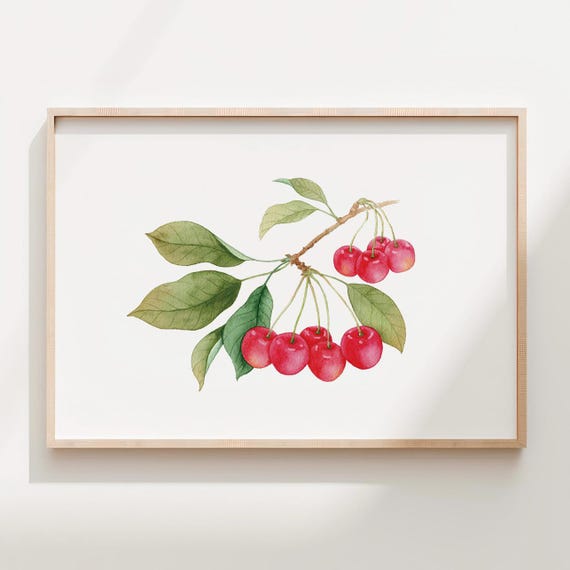 Cherry Branch Watercolor Print Kitchen Wall Art
