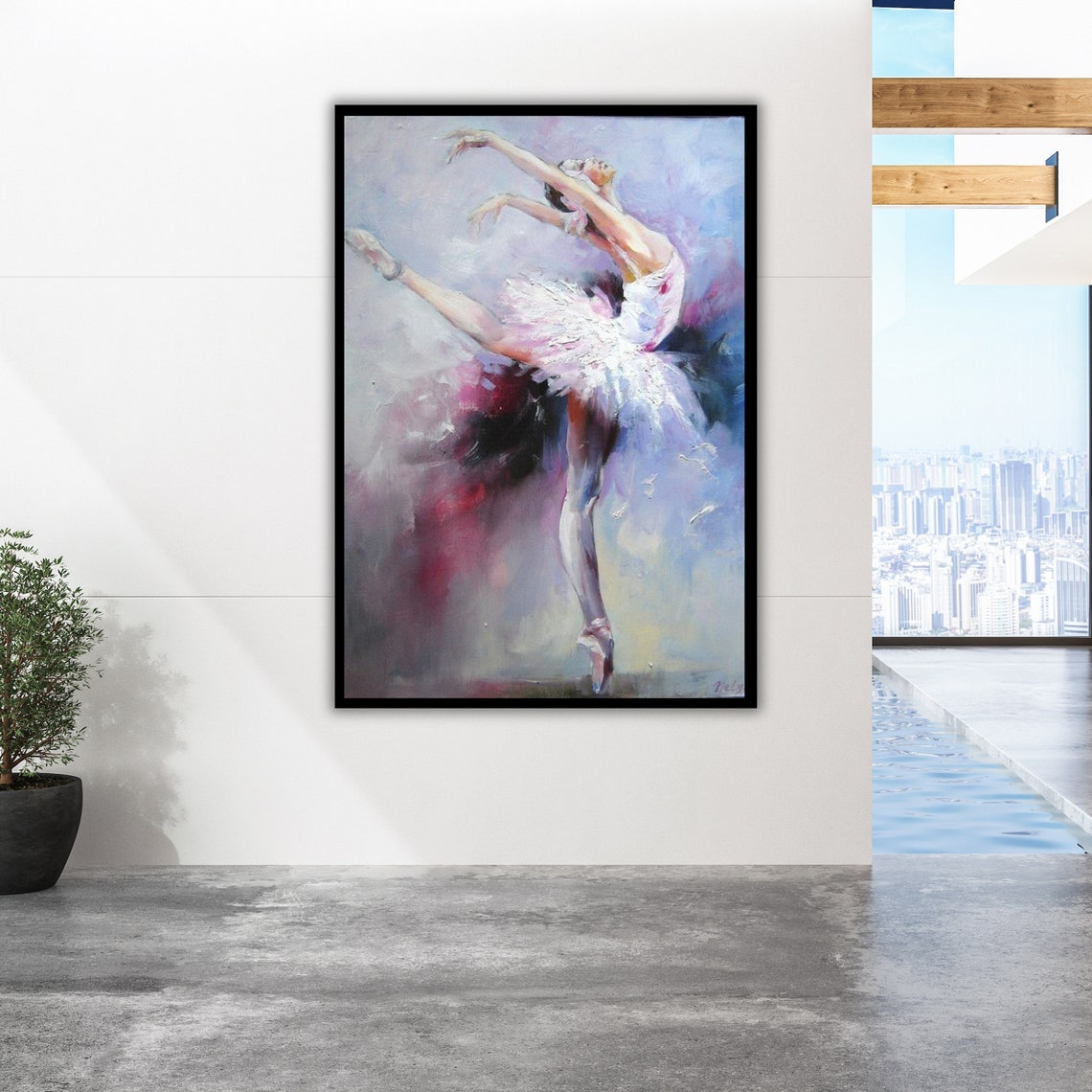 Ballerina Oil Painting Pink Tutu Arabesque Dance Portrait Poster - Image 4