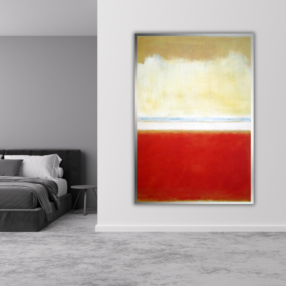 Soft Mark Rothko Style Cream Red Blue Line Abstract Art Poster - Image 5