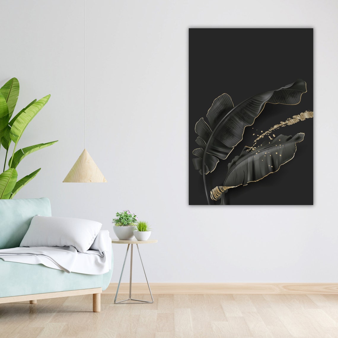 Black Tropical Banana Leaves Gold Edges Dark Botanical Art Poster - Image 4
