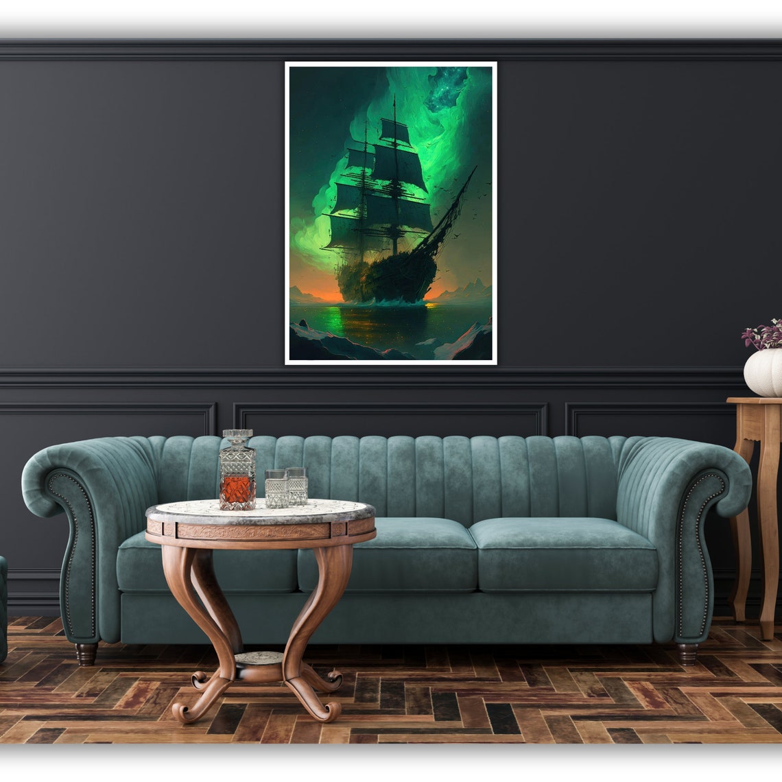 Tall Ship Northern Lights Aurora Arctic Night Voyage Ocean Poster - Image 3