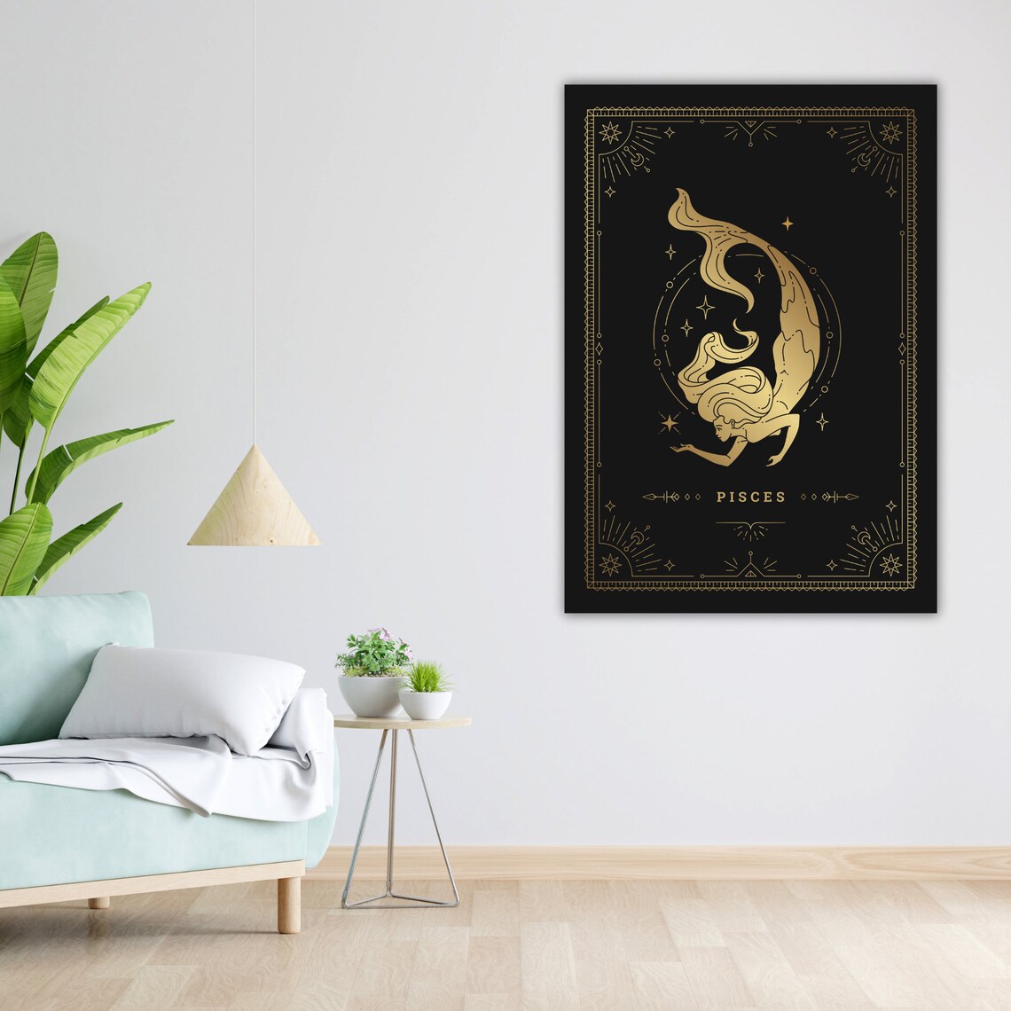 Pisces Zodiac Sign Gold Mermaid Celestial Astrology Wall Art Poster - Image 4