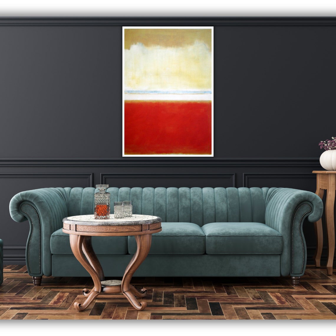 Soft Mark Rothko Style Cream Red Blue Line Abstract Art Poster - Image 4