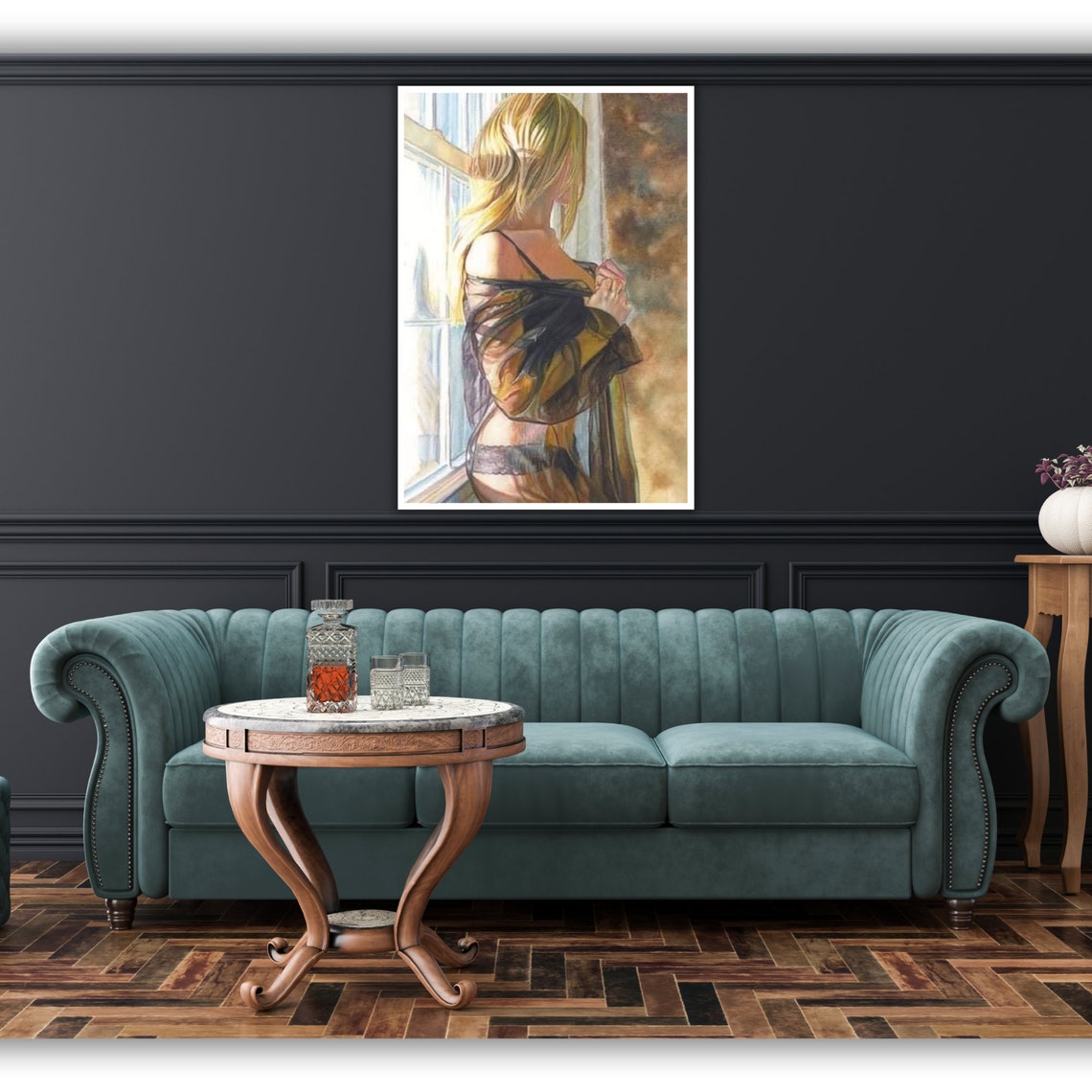 Blonde Woman At Window Sheer Robe Morning Light Painting Poster - Image 3