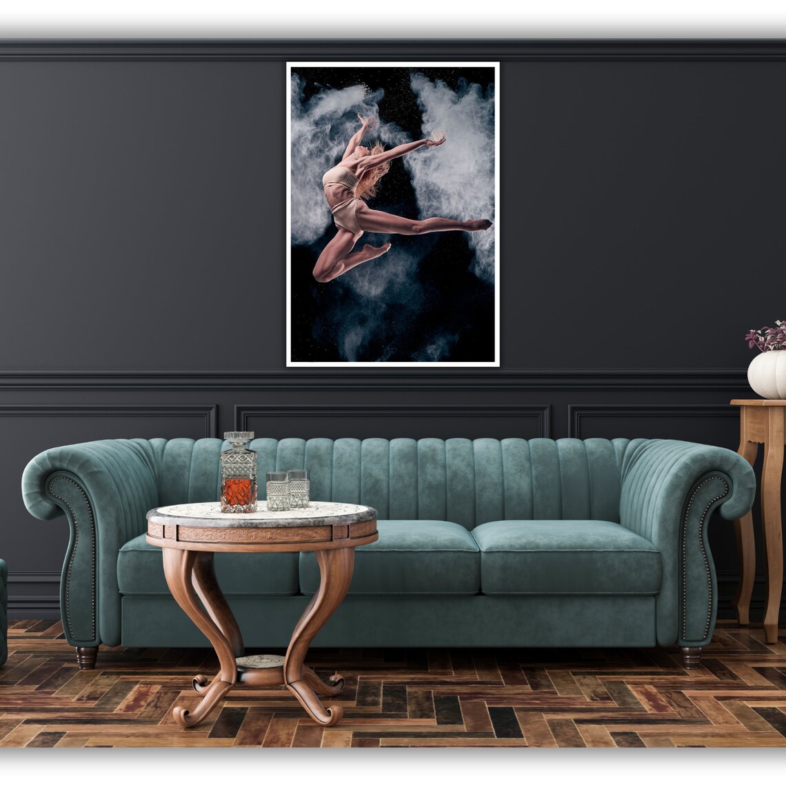 Contemporary Dancer Mid Leap Dramatic Powder Burst Studio Dance Art Poster - Image 2