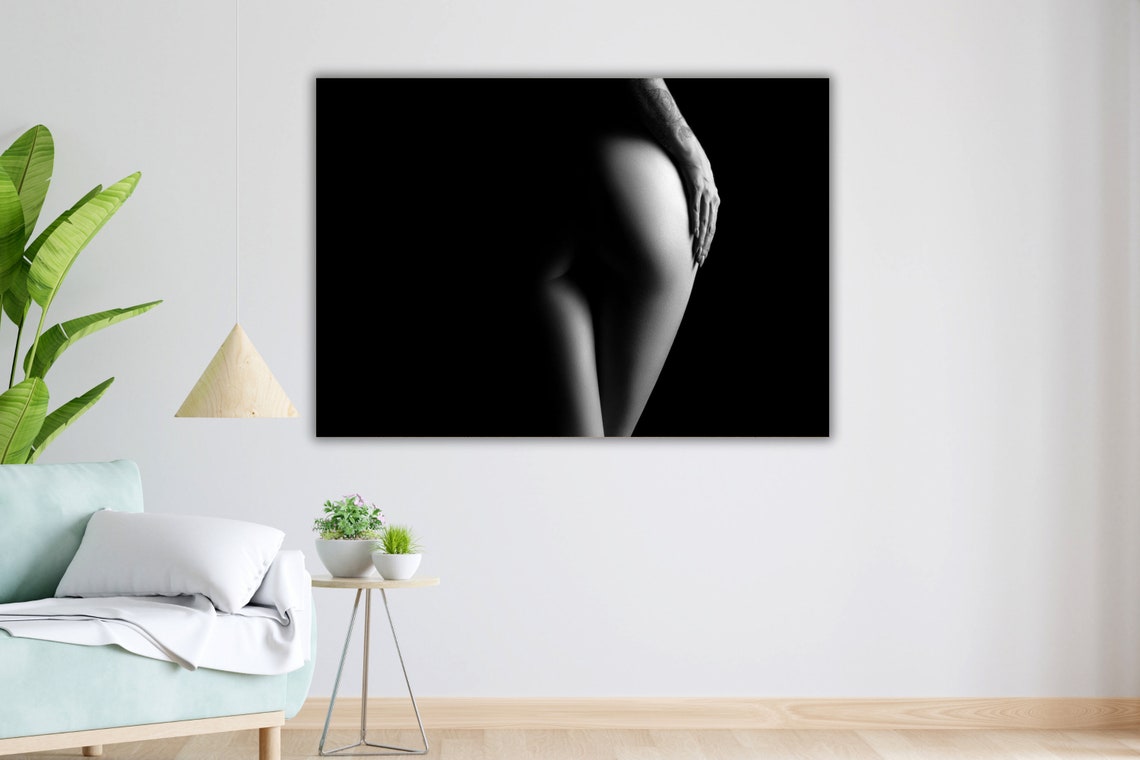 Black And White Nude Rear Silhouette Bodyscape Elegant Fine Art Poster